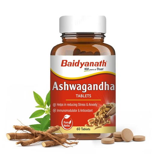 [BRSW2HQ3OR4AIHTJ] Baidyanath Ayurved Ashwagandha 60 Tablets for General Wellness | Helps Release Stress & Anxiety (Pack of 1)
