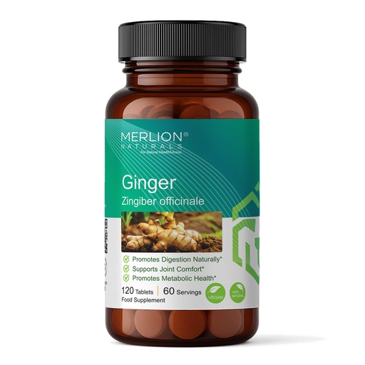 [BRSWYGIBAB5WKAYV] Merlion Naturals Ginger Tablets, Zingiber officinale, 500mg (120 Tablets)