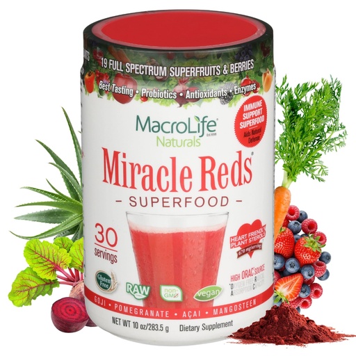 [BRSWIY35OEAGKHA5] MacroLife Naturals Miracle Reds Superfood Powder 19 Blended Fruit & Berry Polyphenols Enzymes Probiotics & Antioxidants Supplement - Raw Non-GMO & Vegan Whole Food Vitamins - 30 Servings