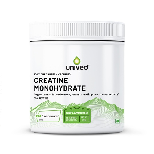 [BRSRYFQQCAJRS236] Unived Creatine Monohydrate 250g – 100% Creapure® | World's Purest & Most-Researched Creatine (>99.9%, Made in Germany) | 3g Per Scoop, Unflavoured, 83 Servings | Strength, Power & Lean Muscle | Vegan, No Fillers – Men & Women