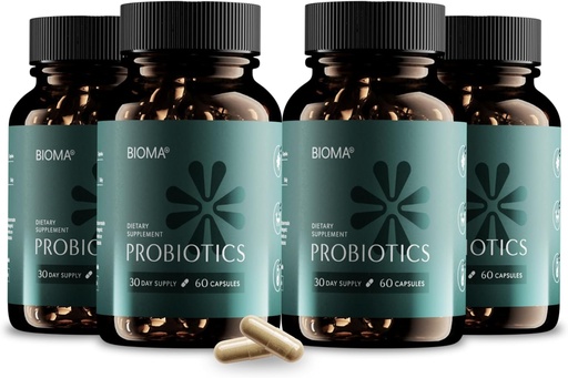 [BRSRABQ3CMIWA2QZ] BIOMA Probiootit painonhallintaan ja digestiiviseen terveyteen, 3 in 1 Gut Health Probiootit ja Prebiootit / Postbiootit, hidas julkaisu Synbiootti Probiootit kapselit Gut Health Multizyme (240 Caps)