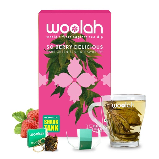 [BRSRMAIEDN7QK3LP] Woolah Rare Assam Strawberry Green Tea | Bagless Whole Leaf Green Tea Dips | Naturally Grown | Rich in Antioxidants | Refreshing Wellness Leaf | Plastic-Free Brewing (15 Dips / 30 Cups)