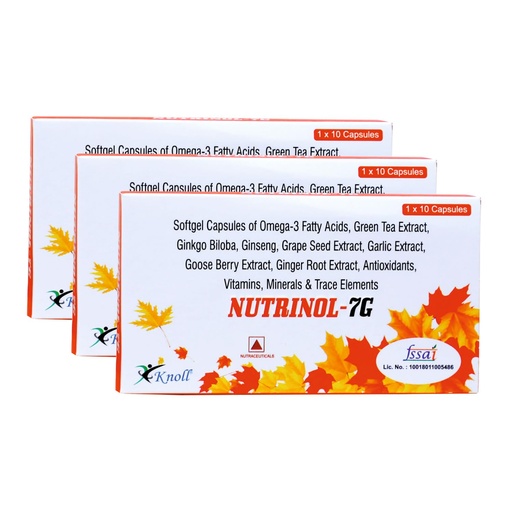 [BRSROHYNOQGQYFD6] Knoll Nutrinol 7G Multivitamin Capsules Omega 3 Fatty Acid (Fish Oil) Zinc Vitamin B1 K D EPA (90mg) DHA (60mg) 30 Capsules + 100 Ingredients (Pack of 3)