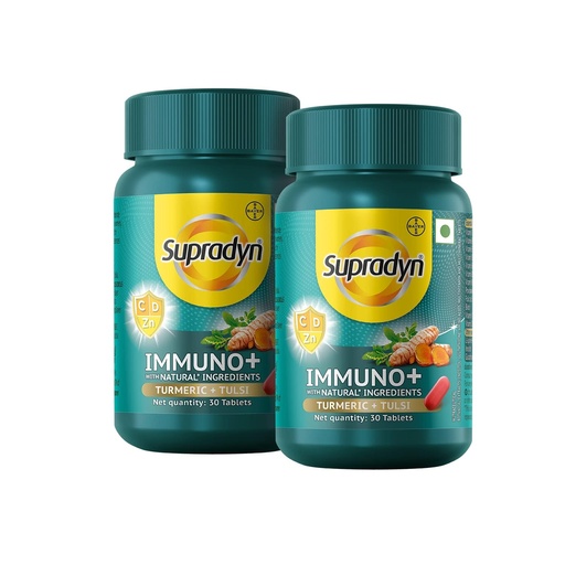 [BRSRMEL3OAIQGHQ7] Supradyn Immuno +, Multivitamin, Natural immunity booster with Vit C, Vit D, Zinc, Unique blend of Tulsi, Turmeric, Shatavari & Ashoka (60 Tabs)
