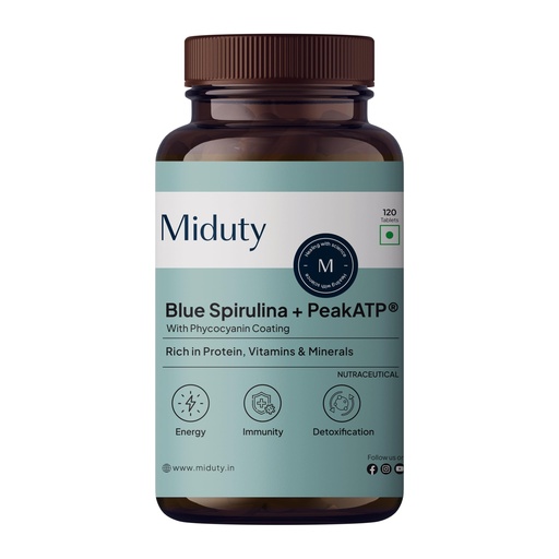 [BRSRAAQFOAIAKF3Z] Miduty Blue Spirulina + Peak ATP - Energy & Muscle Fatigue Support - 40+ Nutrients, 65% Plant Protein, Phycocyanin-Rich Superfood - Immunity & Detox Support - 120 Tablets