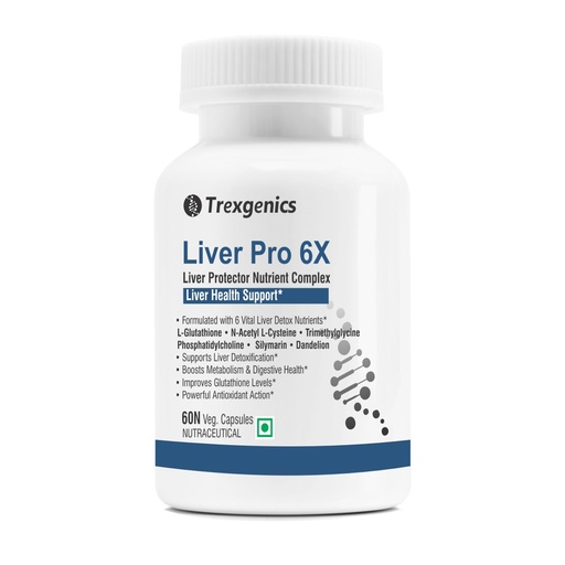 [BRSROBTROAJWMAD4] Trexgenics LIVER PRO 6X with L-Glutathione, Silymarin, N-Acetyl L-Cysteine, Phosphatidylcholine, Trimethylglycine (Betaine), Dandelion (60 Veg. Capsules (Pack of 1)