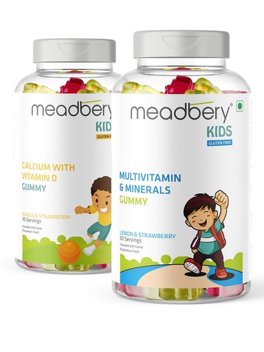 [BRSWYYAQPN5GA33U] Meadbery Multivitamin Calcium Combo Gummy Bears Glutenfree Formula With Minerals And Vitamins B C D E B12 B6 For Kids Bone Health Growth Kids Bone Teeth Health 30+30 Tasty Gummies
