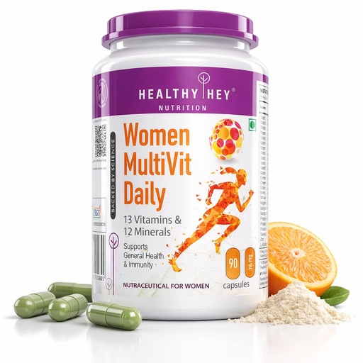 [BRSWYEI3AUMAEDIZ] HealthyHey Nutrition MultiVitamin for Women - Multi-Vit Daily - 13 Vitamins & 12 Minerals - 90 Vegetable Capsules