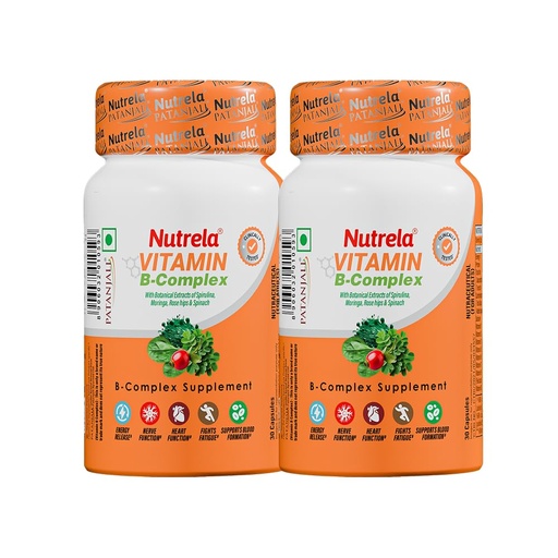 [BRSRAZY7AQPWGHT5] Nutrela B Complex with B1, B2, B3, B5, B6, B7, B9, & Vitamin B12 for Men & Women | Vitamins, Moringa and Spirulina for Energy, Gut, Immunity & Brain Health - 30 Veg Capsules (Pack of 2)