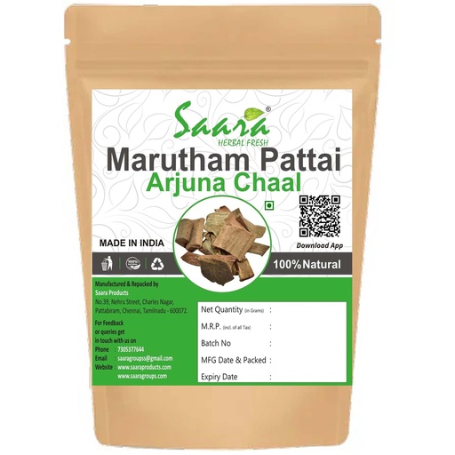 [BRSRAYINCQJRGADZ] Saara HERBAL FRESH Marutham Pattai, 100g, Arjun Bark, Terminalia Arjuna Bark, Thella Maddi Bark (Pack of 1 X 100g)