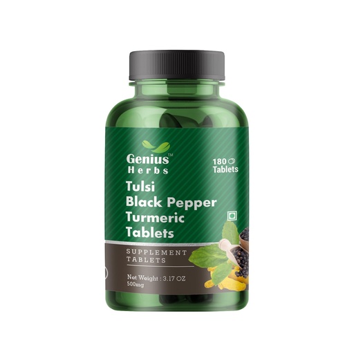 [BRSRA23YCQAROAYU] Tulsi Black Pepper Turmeric Tablets - 500mg | Support Overall Health | Helps Joint Health & Flexibility | Promotes Cognitive Function | Pack of 1