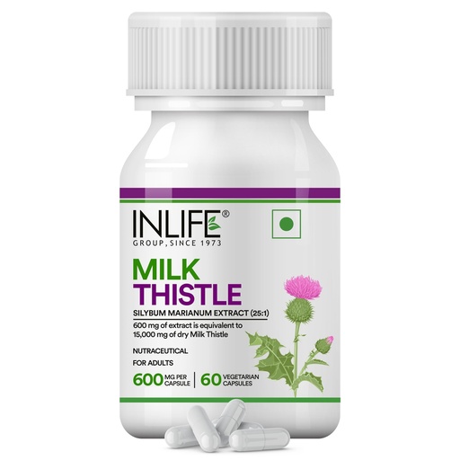 [BRSRMALQCF4AGFY2] INLIFE Milk Thistle Supplement 600mg, 80% Silymarin, 60 Veg Caps