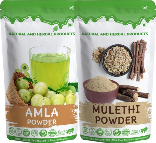 [BRSRGFQYBUPRYEI7] Amla Powder + Mulethi Powder Combo (100% Pure & Natural) | Herbal Wellness Combo for Hair, Immunity & Digestion | No Chemicals, No Preservatives