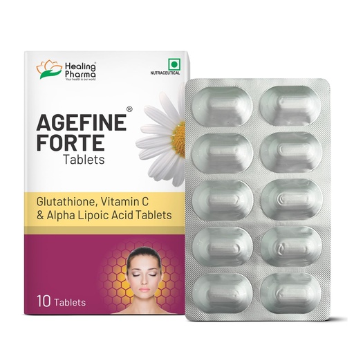 [BRSROHA5BEBGOCTO] Healing Pharma - Agefine Forte Glutathione Tablets with Vitamin C & Alpha Lipoic Acid | Antioxidant Supplement for Skin Glow, Even Tone & Anti-Aging | 10 Tablets