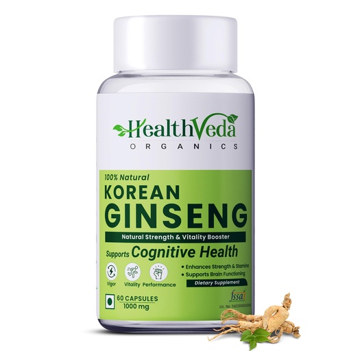 [BRSW2AITAF5GGCT6] Health Veda Organics Korean Red Ginseng 1000 mg | 60 Veg Capsules | Energy, Stamina & Strength Support | For Men & Women