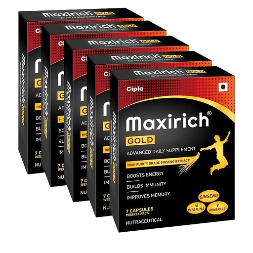[BRSW2ZA7B4DWKETV] Cipla Maxirich Gold Daily Multivitamin (35 Softgels) with high purity grade Ginseng Extract*, 10 Vitamins and 9 Minerals | Boosts Energy & Immunity | Reduces Fatigue | Helps Improve Mental Alertness