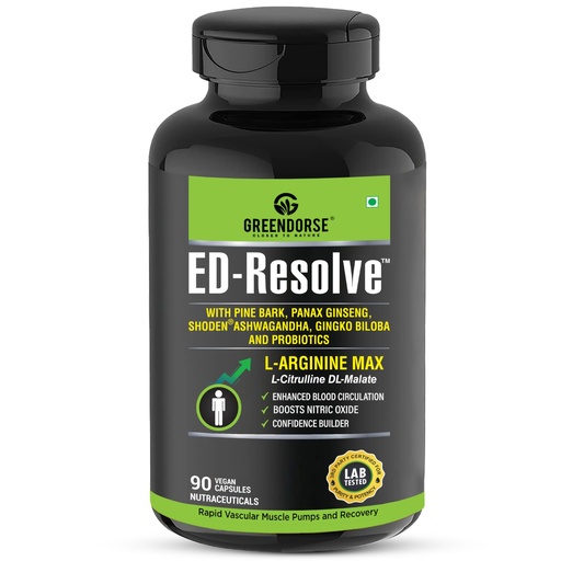 [BRSROYDROUCBMAAU] GREENDORSE EDSolve L Arginine L Citulline Nitric Oxide Capsule for Men|With Pine Bark Extract,Ginsneg,Gingko Biloba,Probiotic|Prework out,Enhanced blood circulation,Performance Builder-90 Veg Capsule
