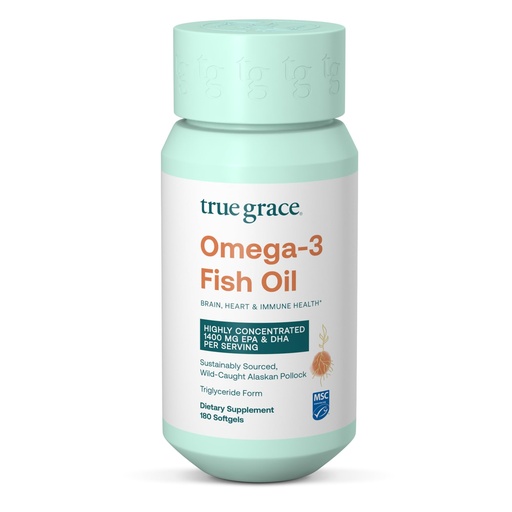 [BRSW22Q3OUNGCADZ] True Grace Omega-3 Fish Oil - 180 Softgels - 1400 mg EPA + DHA - Brain, Heart, Joint & Immune Health - Organic, Gluten Free, Soy Free