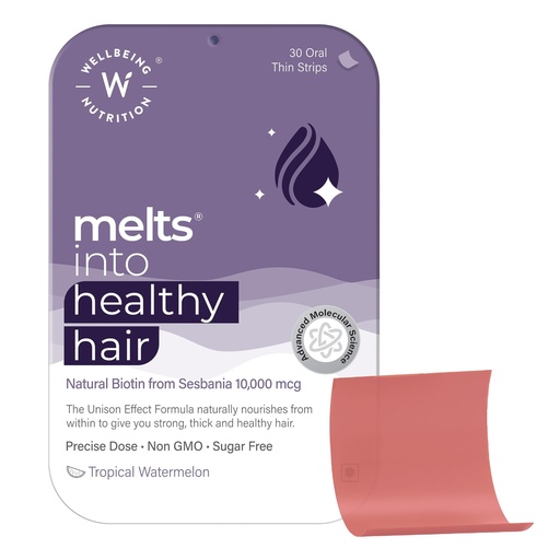 [BRSW2FACO4IBGCLF] Wellbeing Nutrition Melts Healthy Hair | Pure Biotin 10,000mcg, Keratin, Zinc, Folic Acid for Stronger, Shinier Hair, Strength & Thickness, 30 Oral Strips
