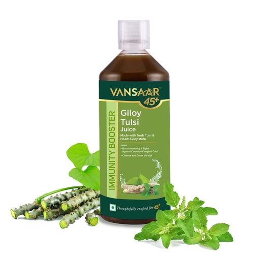 [BRSWGEIQDIMREH37] Vansaar 45+ Neem Grown Giloy Tulsi Juice with 4-in-1 Immuno- Enhancing benefits| Handpicked Fresh Tulsi and Neem grown Giloy| NIB rich for all-round Immunity| 100% Pure, Natural Juice - 1L