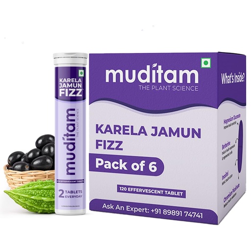 [BRSROAICOQNRMEY2] Muditam Ayurveda Karela Jamun Fizz-120 Tablets | Ideal For 60 Days (Karela Jamun Juice) | Helps in High Sugar Condition | Promotes Healthy Glucose Levels | Boosts Digestive Health