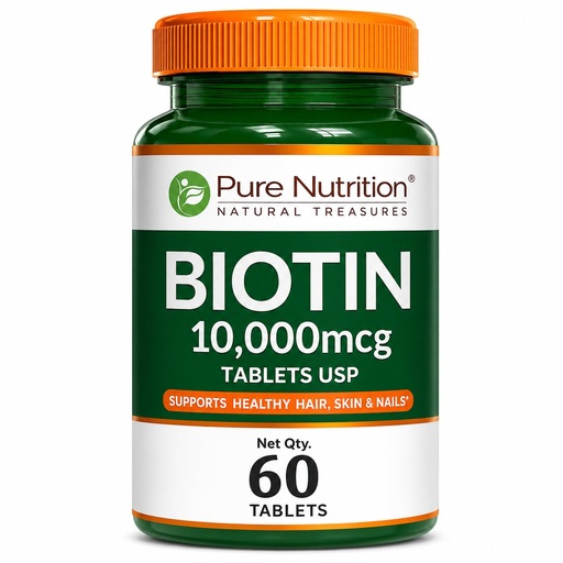 [BRSREBQROQHQO3AV] Pure Nutrition Biotin Tablets for Hair Growth | Biotin Supplement 10000 mcg | Hair Supplements for Women & Men Supports Hair Growth, Strong Nails & Healthy Skin - 60 Tablets