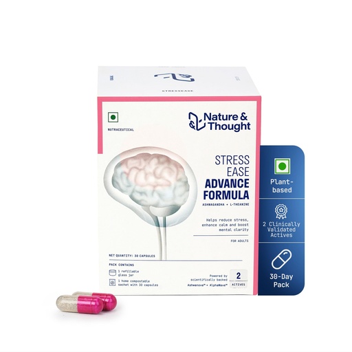 [BRSRGZTQOEIBE3IU] Nature & Thought Stress Ease Advance Formula | Clinically Validated Ingredients | Extended Release Ashwagandha ASHWANOVA™ & Alphawave™ L-Theanine | Stress Relief, Relaxation & Mental Clarity | 30N Veg Capsules