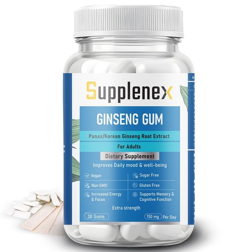 [BRSRAGA6A4BQK2D3] Ginseng Chewing Gum with Panax Korean Ginseng Extract for Energy, Vitality & Strength | Sugar Free | 30 Gums
