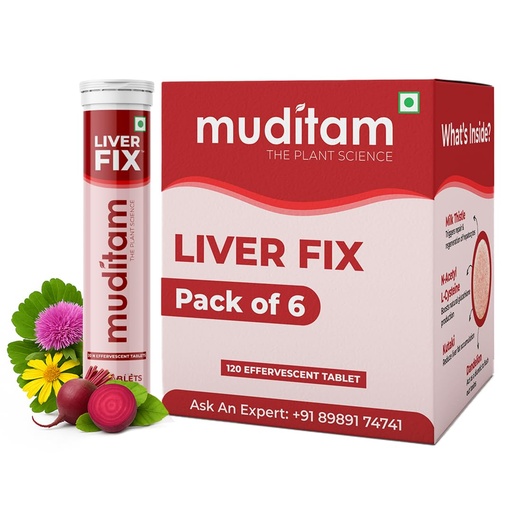 [BRSRAZY3OUGQA2Q6] Muditam Ayurveda Liver Fix - Daily Liver Cleanser Drink 120 Tablets | Ideal For 2 Months | Milk Thistle Tablets in Effervescent form | Helps in Fatty Liver