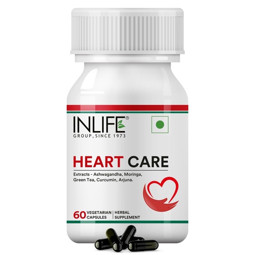 [BRSWGZ3YBAFQ4ADO] INLIFE Heart Care Supplement, Arjuna Moringa Ashwagandha, 60 Veg Caps