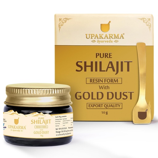 [BRSRAYL4C4DQYHLB] UPAKARMA Pure Shilajit Resin with Gold Dust 10g | 300mg/serving | Extensive Global Sourcing | Potent Ayurvedic Formula with 24 Carat Gold | Lab-Tested Purity | 33 Servings
