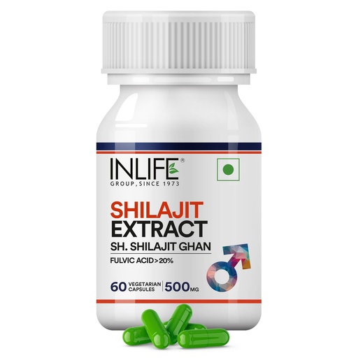 [BRSWECQKOAPRUADX] INLIFE Shilajit Extract 500mg, Energy Stamina Vitality, 60 Veg Capsules