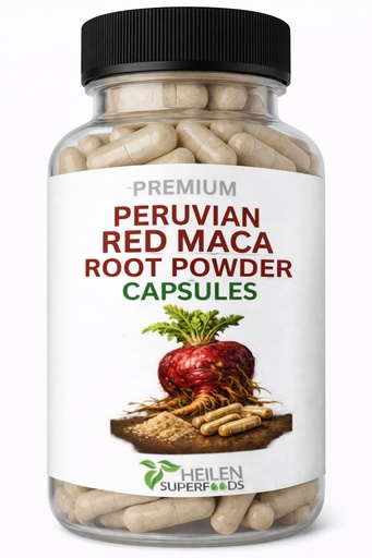 [BRSWGHYTDIMGKFY2] Heilen Biopharm Premium Peruvian Red Maca Root Capsules – 500 mg x 180 – Pack of 1 – Energy, Hormonal Balance & Vitality Booster for Men & Women
