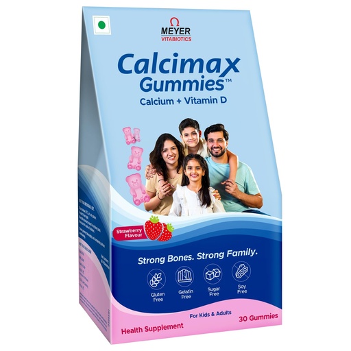 [BRSRGA34BMFWCFL6] Calcium Gummies with Vitamin D for Kids & Adults | Kids: 125mg Calcium + 200 IU Vitamin D | Adults: 250mg Calcium + 400 IU Vitamin D | Sugar Free, Gelatin Free | Strawberry Flavour | Bone Health Supplement | 30 Gummies