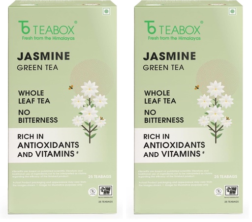 [BRSRYZAOOV7AYAL7] Teabox Jasmine Green Tea | 25 Pyramid Whole Leaf Teabags | Natural Jasmine Aroma | Premium Blend Sourced from Madurai (Pack of 2)