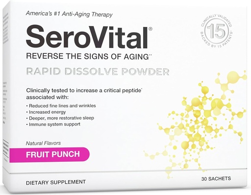 [BRSWYAIOBEPQECY4] Serovital Rapid Dissolve Powder - Anti-Aging Supplement for Women, Skin Benefits, Energy and Better Sleep | 30 Day Supply - Fruit Punch