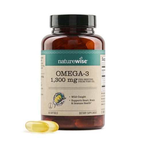 [BRSRAGA6BYFA42D7] NatureWise Ultra Omega 3 Fish Oil 2200 mg – 1300 mg Omega-3 - Triglyceride Form - Lemon Flavor - Wild-Caught Fish Oil + EPA & DHA - Burpless, Non-GMO - 60 Softgels[1-Month Supply]