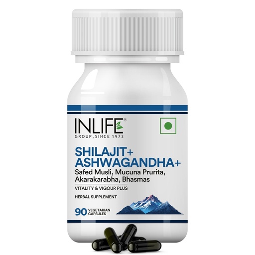 [BRSWGBA6DN5GM23O] INLIFE Shilajit Ashwagandha Safed Musli Supplement, Akarkara, 90 Veg Caps