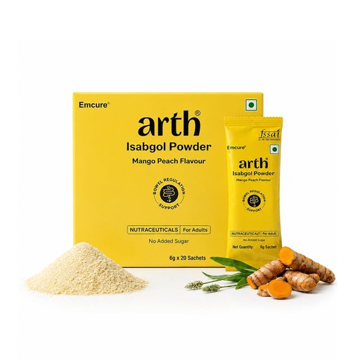 [BRSRGGL7C4IWCCA6] Arth Isabgol Powder | Psyllium Husk with Inulin & Curcumin | Fiber for Constipation relief & Bloating | Mango Peach Flavour | 6g x 20 Sachets