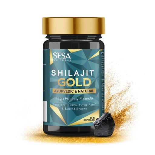 [BRSRAYYYBUDRYA3J] SESA Shilajit Gold 60 Capsules with 60%+ Fulvic Acid 100% Natural Ayurvedic Shilajit Extract Helps Boost Stamina & Strength, 60 Capsules