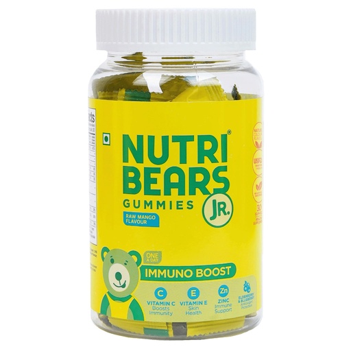 [BRSWIAL6BN4GIGTY] NutriBears Immuno Boost with Vitamin C, E, Zinc, Natural Elderberry & Blueberry, Advanced Antioxidants, Immunity Gummies for Kids and Adults (30 Gummy, Raw Mango Flavour)