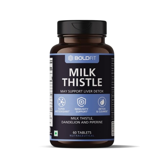 [BRSWYGQ6DECWMYD7] Boldfit Milk Thistle Fatty Liver Support Supplement with Silymarin Piperine and Dandelion Liver Detox Tablets Supports Liver Health Cleanse and Daily Wellness for Men and Women - 60 Vegetarian Tablets