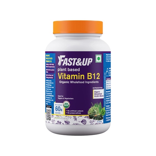 [BRSW2EIYOJ5BQHI7] Fast&Up Plant Based B12 (60 Uncoated Tablets)- With Natural Methylcobalamin, USDA Organic Certified, 100% Natural, Preservative Free, Contributes to daily RDA of Vitamin B12