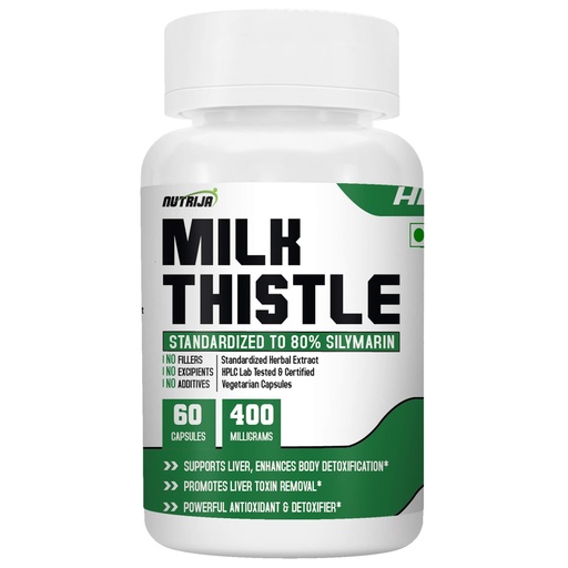 [BRSWGAIOPN5QEYAY] Nutrija Milk Thistle Extract 400mg | 60 Veg Capsules | Standardized to 80% Silymarin | Herbal Supplement | For Liver Support & Detoxification