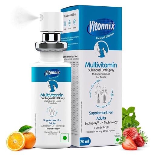 [BRSRGCYNBZ4G2HQ4] Vitonnix Multivitamin Sublingual Oral Spray Supplement for Men & Women | Under the Tongue | Vitamin B12, Vitamin C, Vitamin D, Zinc & Selenium | Boosts Energy, Immunity & Overall Health | 20ml