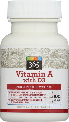 [BRSWGZQEBN5BEHIU] 365 por Whole Foods Market, Vitamina A con D3, 100 ct