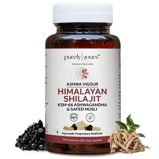 [BRSRAZYQCAFW2DL7] Purely Yours Shilajit/Shilajeet Capsules w/ 80% Fulvic Acid & KSM 66 Ashwagandha | eq. 8100mg/Serving | Boost Stamina, Strength & Muscle Growth | 60 Capsules