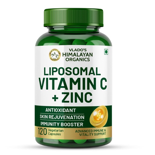 [BRSWGC36B4BAMCQY] Vlado’s Himalayan Organics Liposomal Vitamin C with Zinc 1000Mg Supplement For Men And Women | Glowing And Radiant Skin | Improved Immune And Heart Health - 120 Veg Capsules