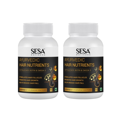 [BRSRO2TYBVYRGYD3] SESA Ayurvedic Hair Vitamins Biotin Tablets DHT Blocker 60 Capsules (Pack of 2) Plant based Gluten free Nutrients With Omega-3 & Flaxseeds | Controls Hair Fall & Stimulates Follicles | 100% Veg
