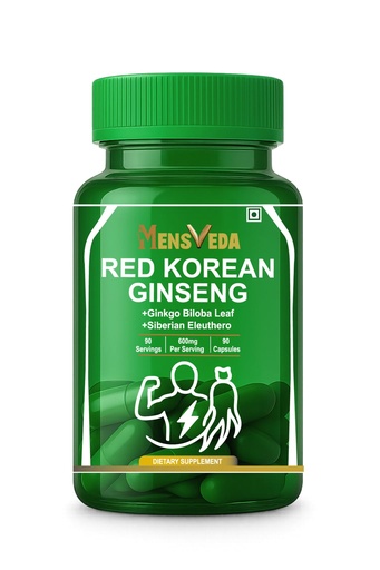 [BRSRGBQLOIBGY337] Red Korean Ginseng 600mg Supplement with Ginkgo Biloba & Siberian Eleuthero | Energy, Stamina & Focus Support Capsules | 90 Veg Capsules Dietary Supplement
